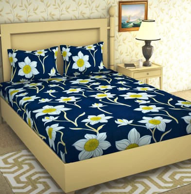 OICHY 220 TC Microfiber Double Floral Flat Bedsheet(Pack of 1, Blue)