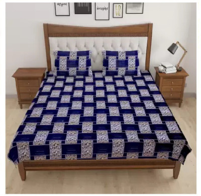 NIHAL VILLAS 140 TC Polycotton Double Printed Flat Bedsheet(Pack of 1, Blue)