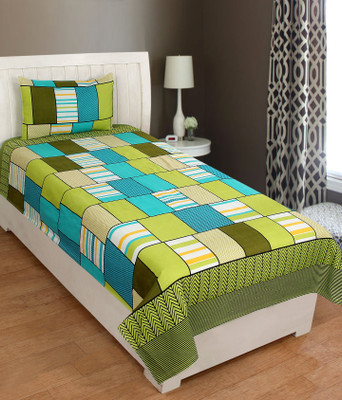 Major Homes 144 TC Polycotton Single 3D Printed Flat Bedsheet(Pack of 1, Green)
