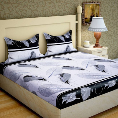 Twinkle Star's 220 TC Microfiber Double Abstract Flat Bedsheet(Pack of 1, White)