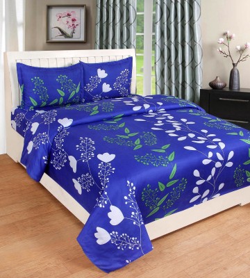 Twinkle Star's 180 TC Microfiber Double Floral Flat Bedsheet(Pack of 1, Blue)