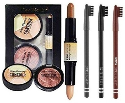 Lenon Beauty Kiss Professional Face 3in1 Contour Kit 23001 Concealer With Eyebrow Pencil Black,Brown & Grey(4 Items in the set)