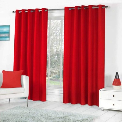 RS COLLACTION 214 cm (7 ft) Polyester Door Curtain (Pack Of 2)(Plain, Red)
