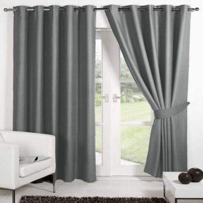 RS COLLACTION 214 cm (7 ft) Polyester Door Curtain (Pack Of 2)(Plain, Grey)