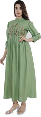 Shakshi Creations Women Fit and Flare Green Maxi/Full Length Dress