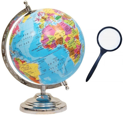 GeoKraft Laminated 8 Inches Steel Finish Rotating Desk & Table Top Political World Globe(Medium Blue)
