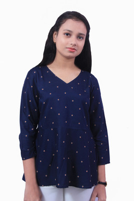 PRACHALAN Girls Casual Rayon Peplum Top(Blue, Pack of 1)