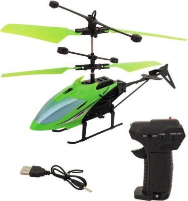 KidsBazaar 2 in 1 Flying Outdoor Exceed Induction Helicopter with Hand Stand RemoteGreen