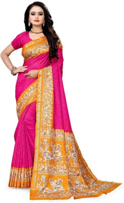 SGM Paisley, Digital Print, Animal Print Bollywood Art Silk Saree(Pink, Yellow)