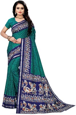 AJS Printed Bollywood Art Silk Saree(Dark Green, Blue)