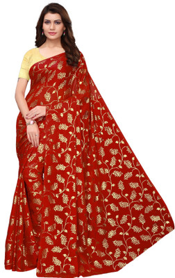 PINK WISH Printed Bollywood Silk Blend, Pure Silk Saree(Red)