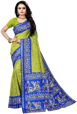 AJS Printed Bollywood Art Silk Saree(Blue, Light Green)