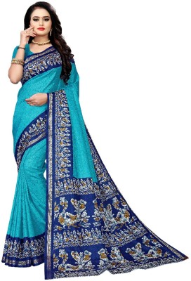 AJS Printed Bollywood Art Silk Saree(Light Blue, Blue)