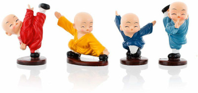 ONRR Collections Kung-Fu Lama Buddha monks Happy babies set of 4 for Good luck and fengshui 5cm Decorative Showpiece  -  6 cm(Polyresin, Multicolor)