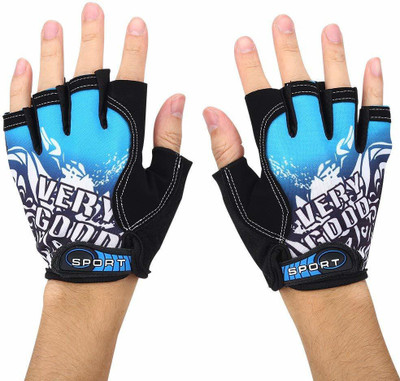 TUHI printed Riding Half Finger Gloves,Anti-Skid Silicone Gloves for Cycling Fitness Cycling Gloves(Blue)