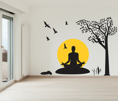 WALLSTICK 110 cm Tree With Calm Buddha Removable Sticker(Pack of 1)