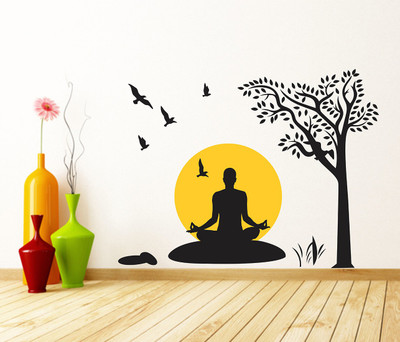 TRIDENT 110 cm Tree With Buddha Removable Sticker(Pack of 1)