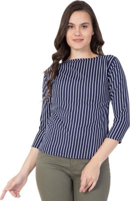 TUSI Casual 3/4 Sleeve Striped Women Blue Top