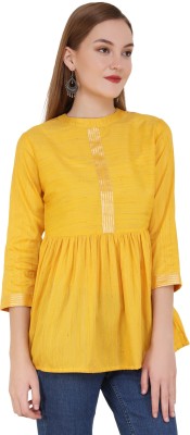 UNFAKENOW Casual 3/4 Sleeve Lace Women Yellow Top