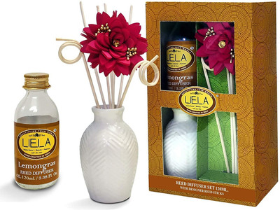 LIELA Lemon Grass Diffuser Set Lemon Grass Reed Stick and Oil with Ceramic Pot(120 ml)