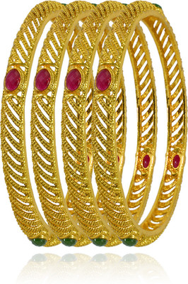 SHI Jewellery Brass Ruby Gold-plated Bangle Set(Pack of 4)
