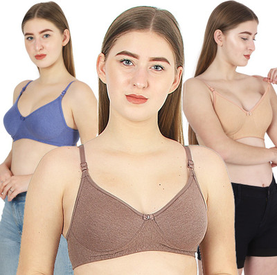 X-WELL Women Full Coverage Non Padded Bra(Blue, Brown, Beige)
