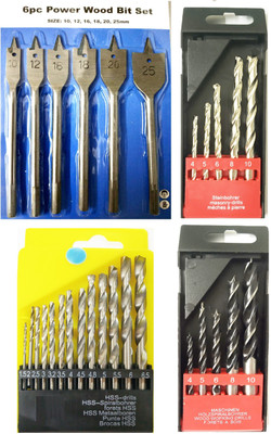 DUMDAAR Heavy duty Drill Bit 5pc masonry 13pc hss 6pc flat wood 5pc wood drill bit