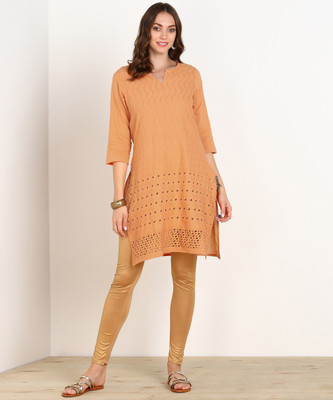 Anmi Embroidered Women Straight Kurta(Orange)