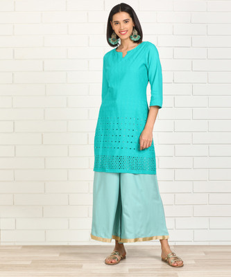 Anmi Embroidered Women Straight Kurta(Green)