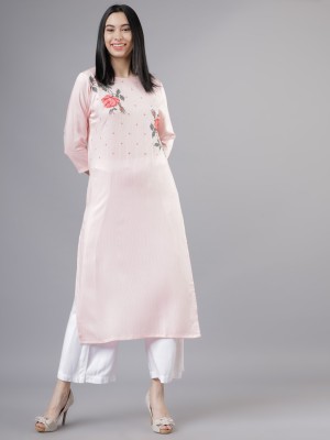 Vishudh Women Printed Straight Kurta(Pink)