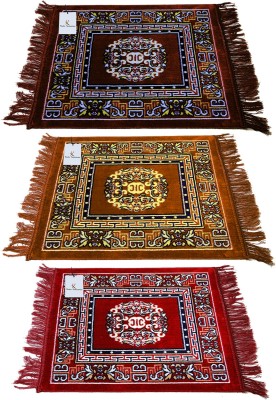 KUBER INDUSTRIES Velvet Prayer Mat(Brown & Gold & Maroon, Free, Pack of 3)