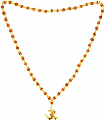 Takshila Gems Natural Golden Caps Rudraksha Mala with Navratna Pendant for Navgraha Shanti Stone Necklace
