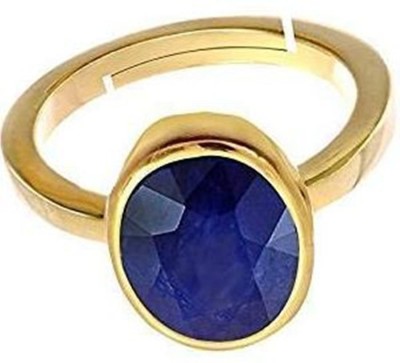 SHYAMKRIPA GEMS 5.25 Carat Natural Certified Neelam Original Blue Sapphire Oval Cut Gemstone Gold Plated Ring September Birthstone Virgo Kanya Rashi Ratan for Men & Women Metal Sapphire Gold Plated Ring