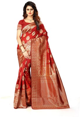 signagraph Woven Kanjivaram Pure Silk Saree(Red)