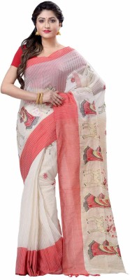 Desh Bidesh Embroidered Handloom Pure Cotton Saree(Red, Beige)
