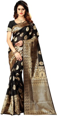 KREZVI Woven Banarasi Pure Silk, Art Silk Saree(Black)