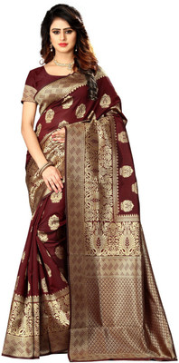 Shoppershopee Self Design Kanjivaram Silk Blend Saree(Maroon)