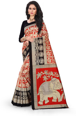 Grubstaker Printed Bollywood Silk Blend Saree(Multicolor)
