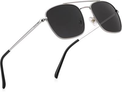 UV Protection Rectangular, Retro Square Sunglasses (58)  (For Men &amp; Women, Black, Silver)
