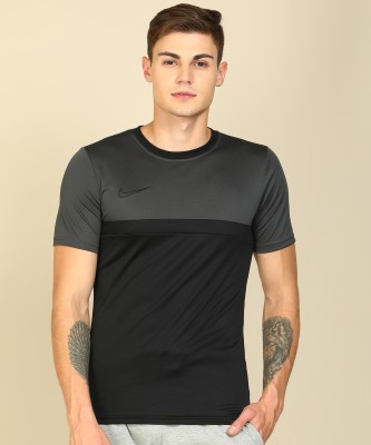 Nike Color Block Men Round Neck Black Grey T-Shirt