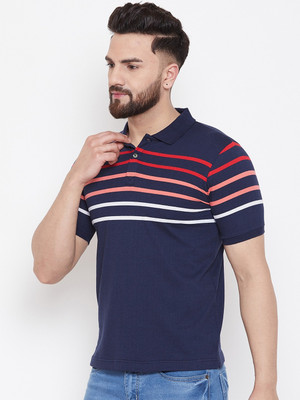 Austin Wood Striped Men Polo Neck Navy Blue T-Shirt