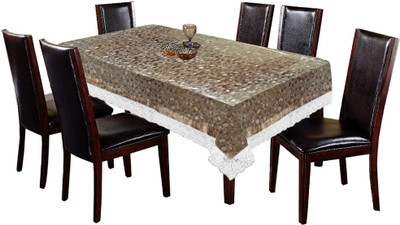KUBER INDUSTRIES Self Design 6 Seater Table Cover(White, PVC)