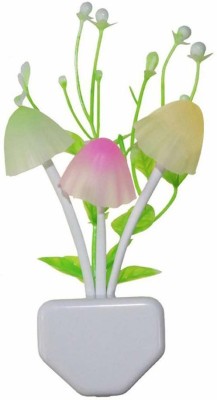 I-Birds Enterprises White Flower Pot Color Changing Light & Mushrooms Light Sensor LED Decorative Night Lamp Table Lamp(10 cm, Multicolor)