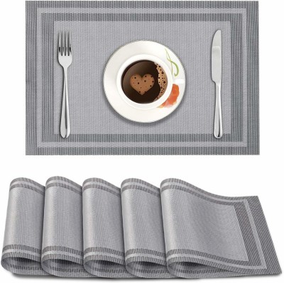 HOKiPO Rectangular Pack of 6 Table Placemat(Grey, PVC)