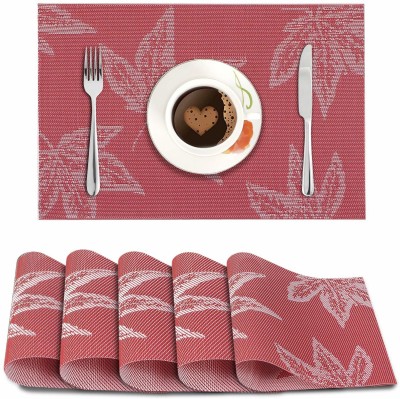 HOKiPO Rectangular Pack of 6 Table Placemat(Red, PVC)