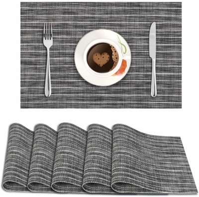 HOKiPO Rectangular Pack of 6 Table Placemat(Grey, PVC)