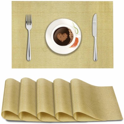 HOKiPO Rectangular Pack of 6 Table Placemat(Gold, PVC)