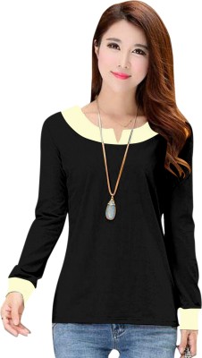 Sanjana Silk Casual Color Block Women Black Top