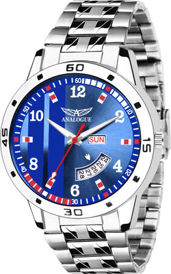 ANALOGUE Working Day and Date Series- Premium BLUE Day and Date Dial with Silver Stainless Steel Chain Water Resistant 1 Year Japanese Quartz Machinery Warranty Boy's Analogue Working Day and Date Series- Premium BLUE Day and Date Dial with Silver Stainless Steel Chain Water Resistant 1 Year Japanes