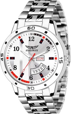 ANALOGUE Working Day and Date Series- Premium WHITE AND SILVER Dial Working Day and Date Series- Premium WHITE AND SILVER Day and Date Dial with Silver Stainless Steel Chain Water Resistant 1 Year Japanese Quartz Machinery Warranty Boy's Analogue Analog Watch  - For Boys